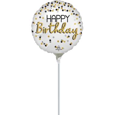 Foil Balloon - Mini - "HAPPY Birthday" - Black Silver Gold - Satin - 23 cm